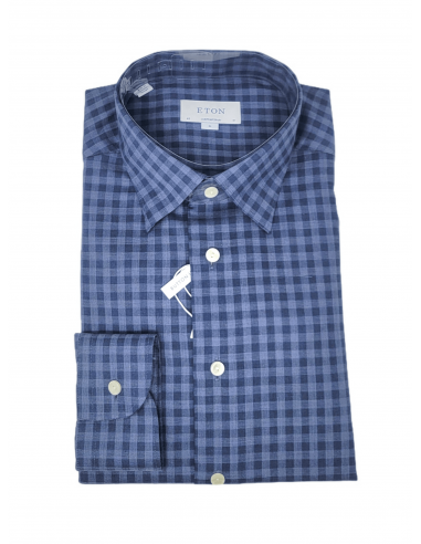 Chemise carreaux marines popplin Eton l'évolution des habitudes 